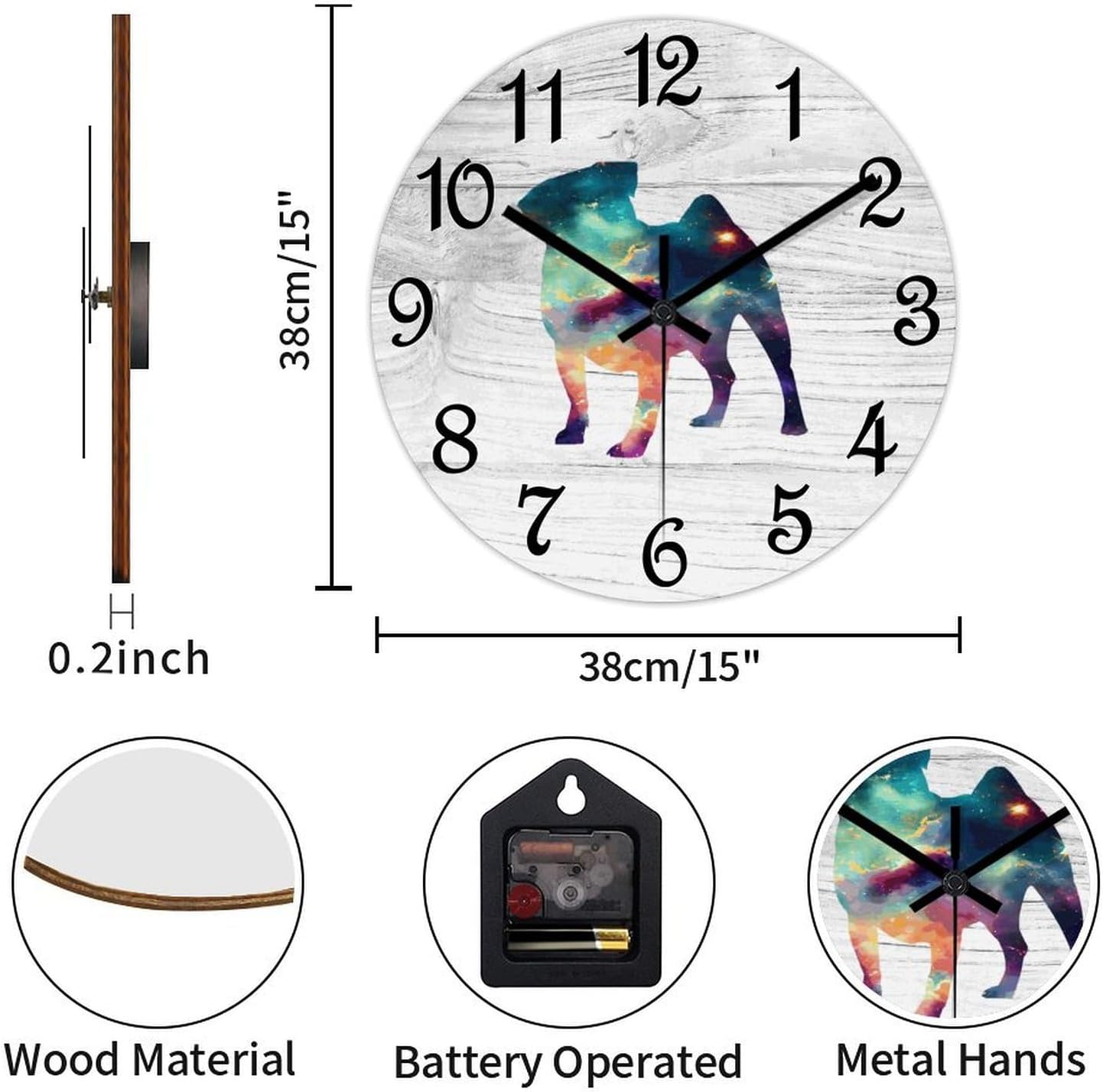 Pug Wooden Wall Clock Dog Lover Quiet Digital Round Wall Clock Wood Clock Stylish Wall Decor Home Decor Clock for Dining Room Farmhouse