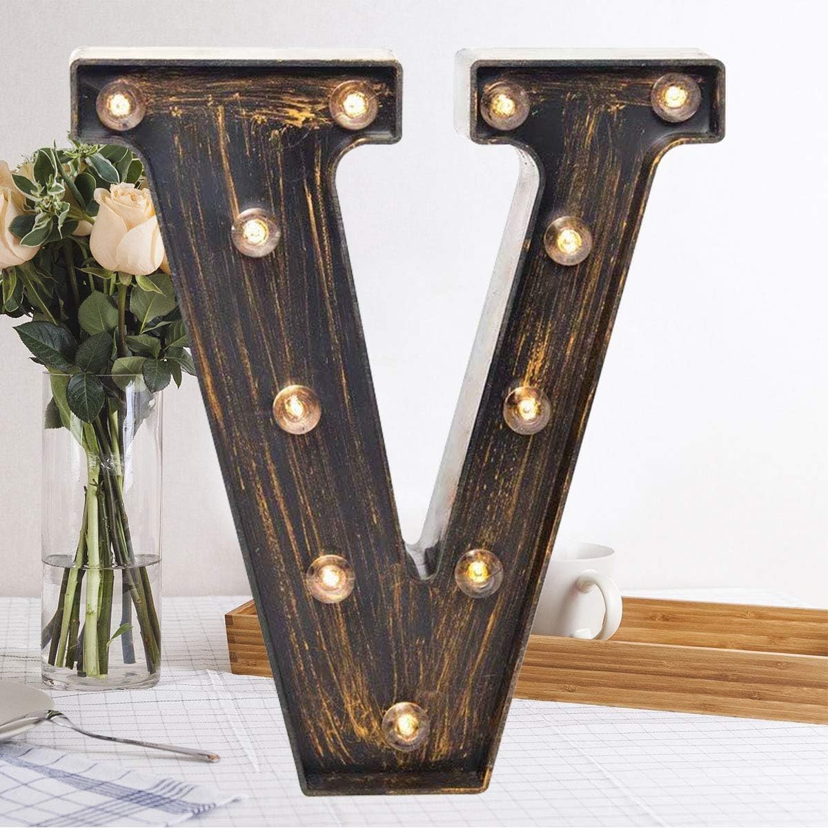 LED Letter Lights,Alphabet Light Up Sign, Battery Operated Decorative Letters for Home, Wedding, Party, Bar & Cafe Decor (V)