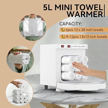 Towel Warmer 5L-White, 2-in-1 Professional Mini Small Hot Towel Warmer for Spa, Facial Towel Cabinet for Solo Estheticians, Small Salons & Home Spa (Fits 10-15 Washcloths 6-9 Towels)