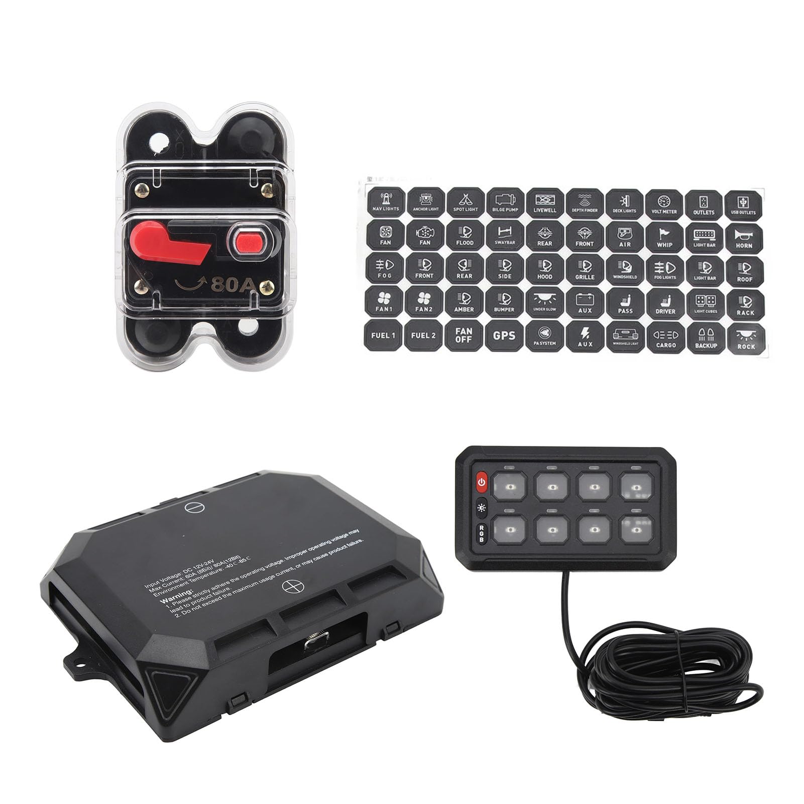 Ausla Panel Przełączników 8-krotnych, Sterowanie światłem RGB, Elektroniczny System Sterowania Obwodami, 12 V-24 V dla Ciężarówek UTV, Quadów SUV