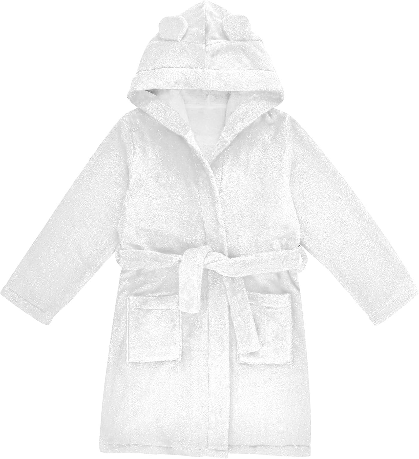 ODAWA White Kids Bathrobe, Plush Soft Hooded Towel Robe for Boys Girls, Quick Dry Bath Swimming Robes