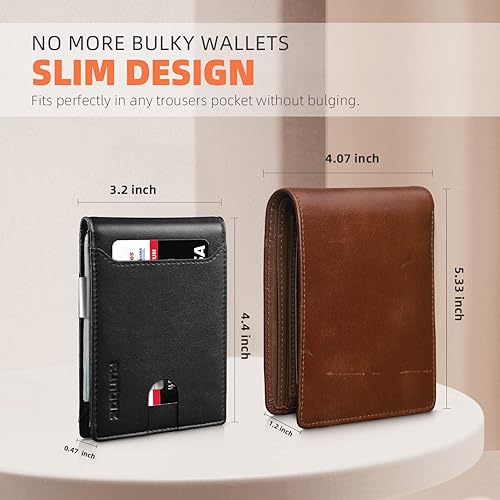 Miniatura 3 de RUNBOX Cartera delgada para hombre con clip para dinero, bloqueo RFID, bolsillo frontal, plegable, minimalista, tarjetero de crédito para hombres