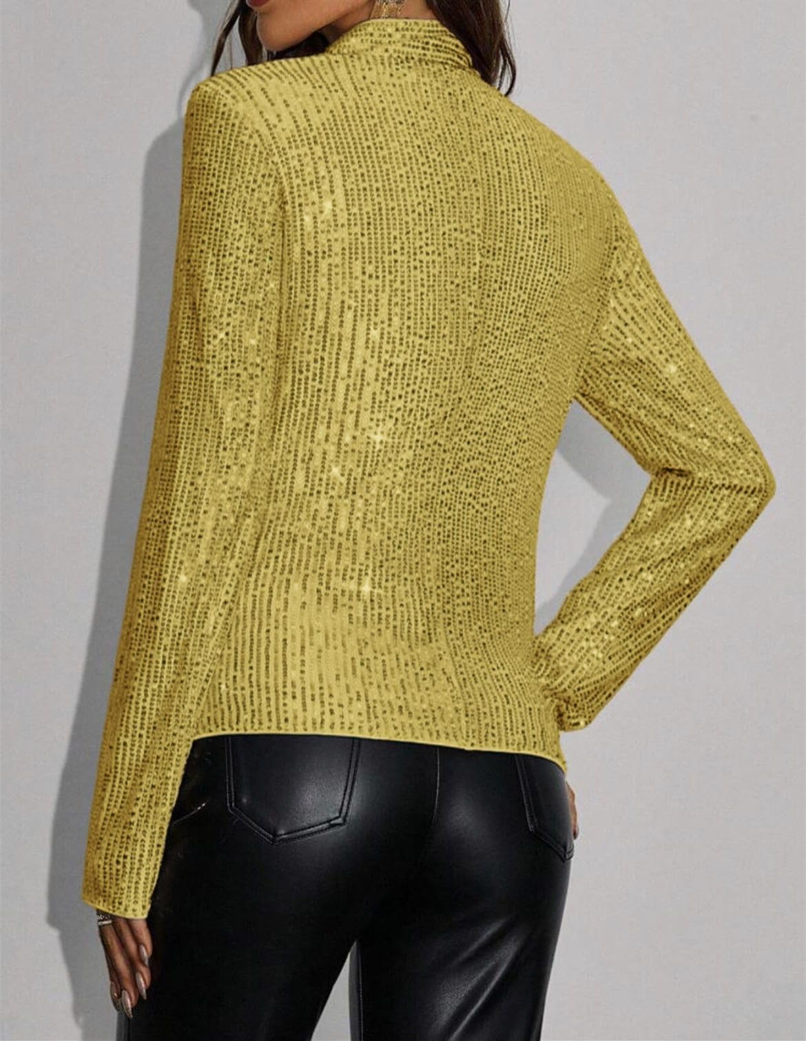 Paillettenjacke Damen Cardigan mit Offener Vorderseite Leichtes Kurzes 3/4 Ärmel Top Glitzernder Blazer Damen Bolero Glänzender Schulterjäckchen Dünne Oberbekleidung für Den Abend