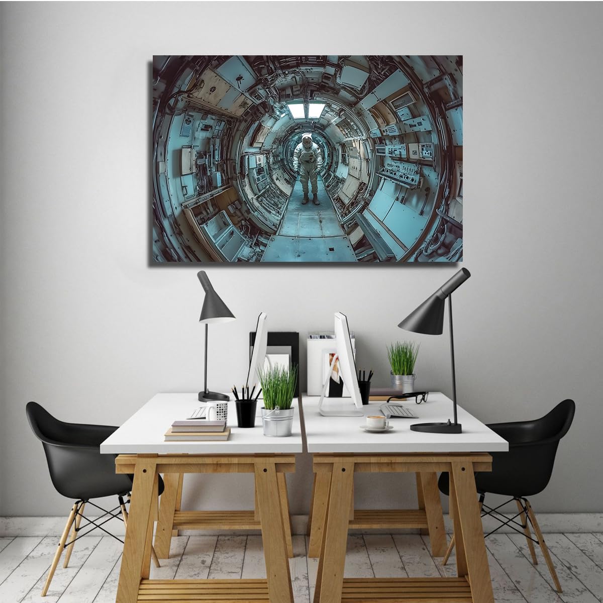 UIRINGART Astronauta kosmiczna eksploracja płótno sztuka ścienna futurystyczny science fiction motyw kosmiczny plakat grafika wydruki do wystroju biura domowego 70 x 110 cm rama wewnętrzna