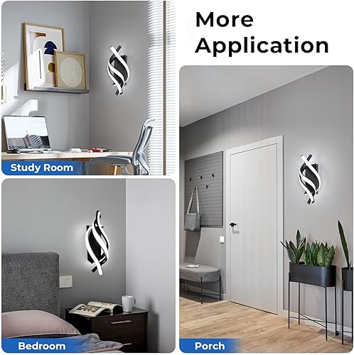 Miniatura 5 de AUA Aplique de pared LED, lámpara de pared moderna en espiral de 21 W, 6500 K, luz blanca fría de pared interior para dormitorio, sala de estar,