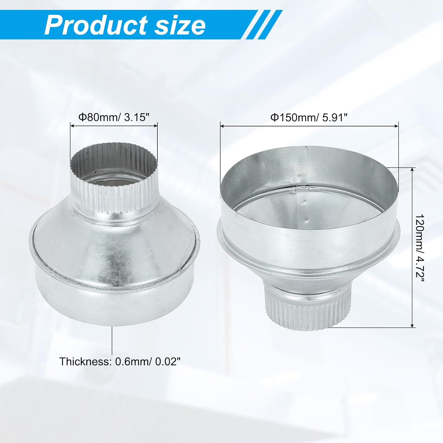 PATIKIL 6 Inch to 3 Inch Duct Reducer, Galvanized Steel Round Air Duct Reducer Crimped Pipe Increaser Adapter Connector Fitting Coupling for HVAC, Ventilation Systems