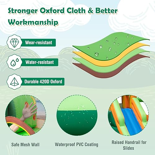 Miniatura 7 de BOUNTECH Tobogán acuático inflable, castillo de salto de parque acuático para niños con tobogán largo, piscina de salpicaduras, toboganes acuáticos