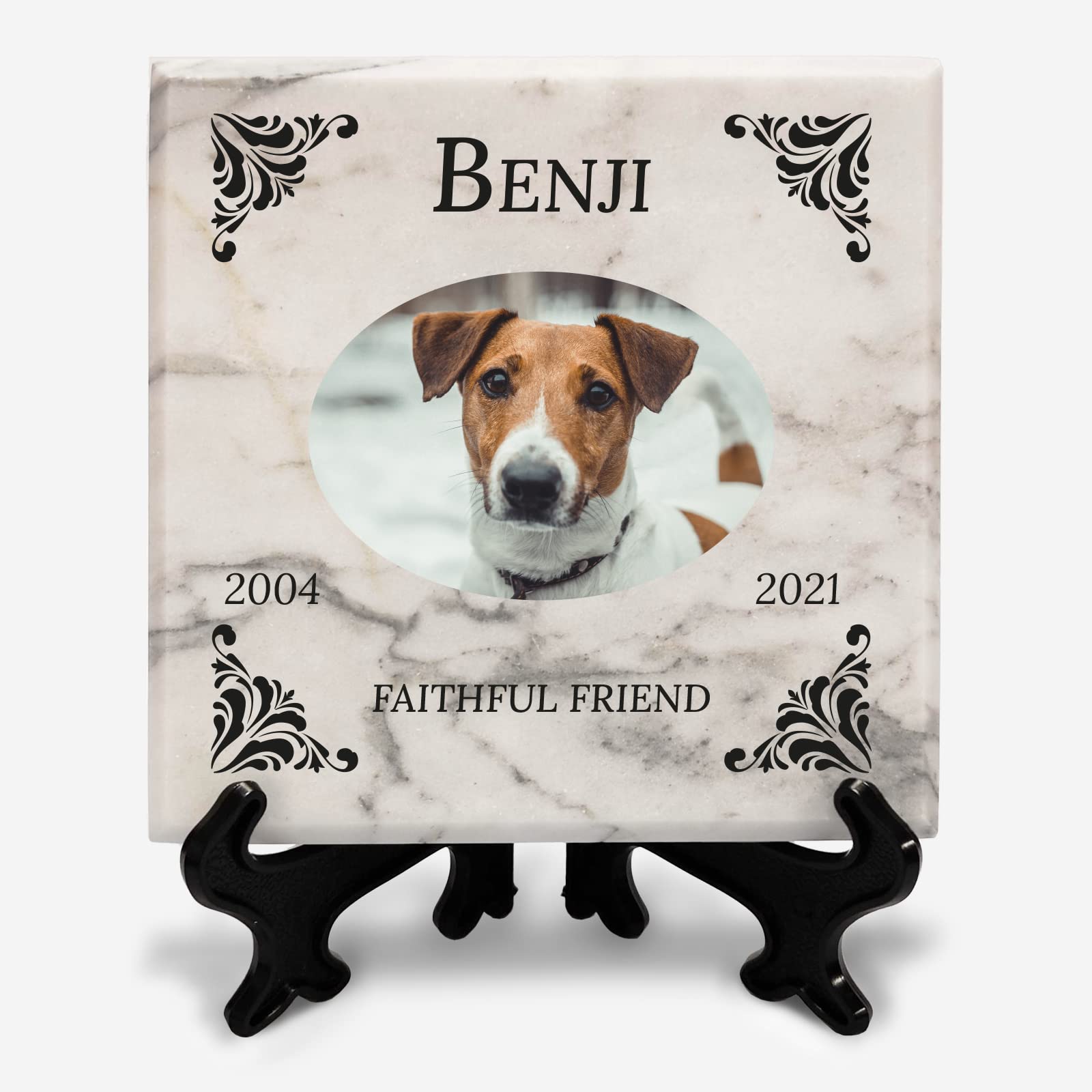 You Personalise Personalised Memorial Marble Photo Plaque for Pet Cat Rabbit Dog 100mm with Display Stand
