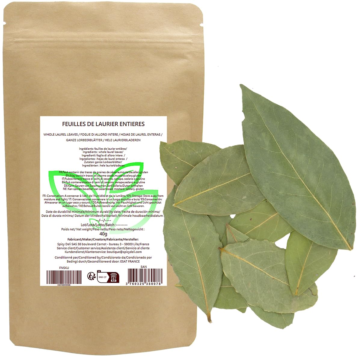 Feuilles de Laurier Entières 40gr " Sachet kraft refermable"