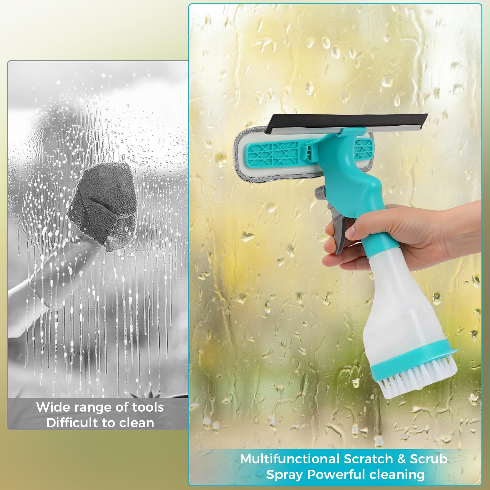 Fensterreinigungsset 4-in-1 – Mit Rakel, Schaber, Bürste & Sprühflasche, Blau