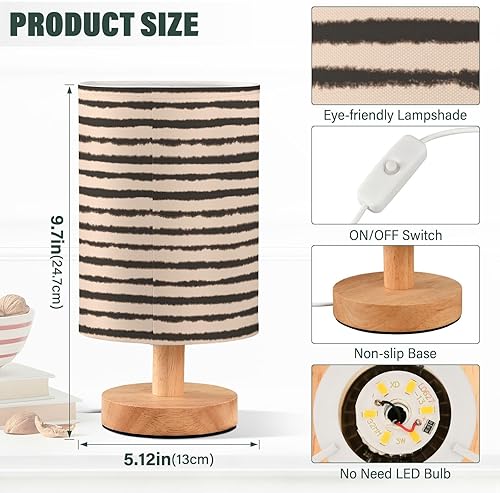 Miniatura 3 de Bedroom Lamps Night Light Lamp Classic Watercolor Brown Stripes Table Lamps for Girls Indoor lampara mesa de Noche