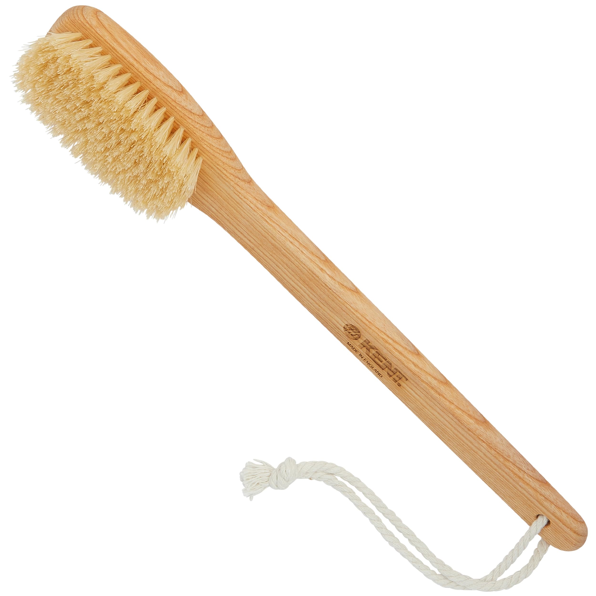 Kent FD5 Beechwood Wood Long Handle Shower Bath Body Brush. for Skin Exfoliate and Massage. 100% Boar Bristles. Best Back Body, Foot and Leg Scrubber