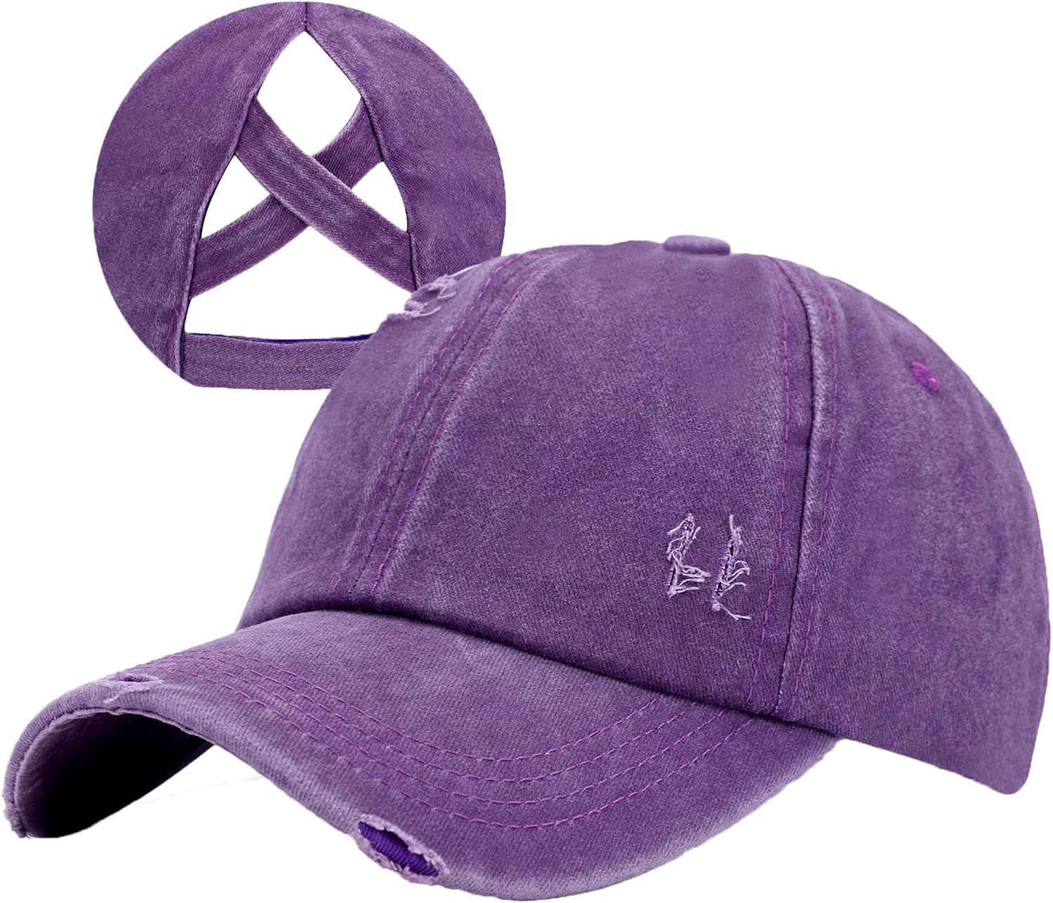 Funky Junque Women's Criss Cross Baseball Cap – Ponytail Slot, Distressed Style, Black - View #2