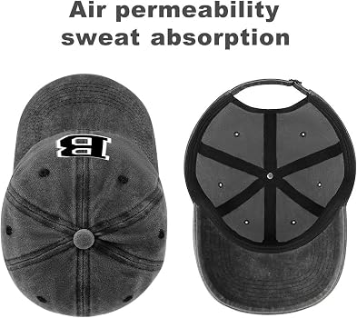 Vintage Washed Cotton Baseball Cap Initial Letter B in Black