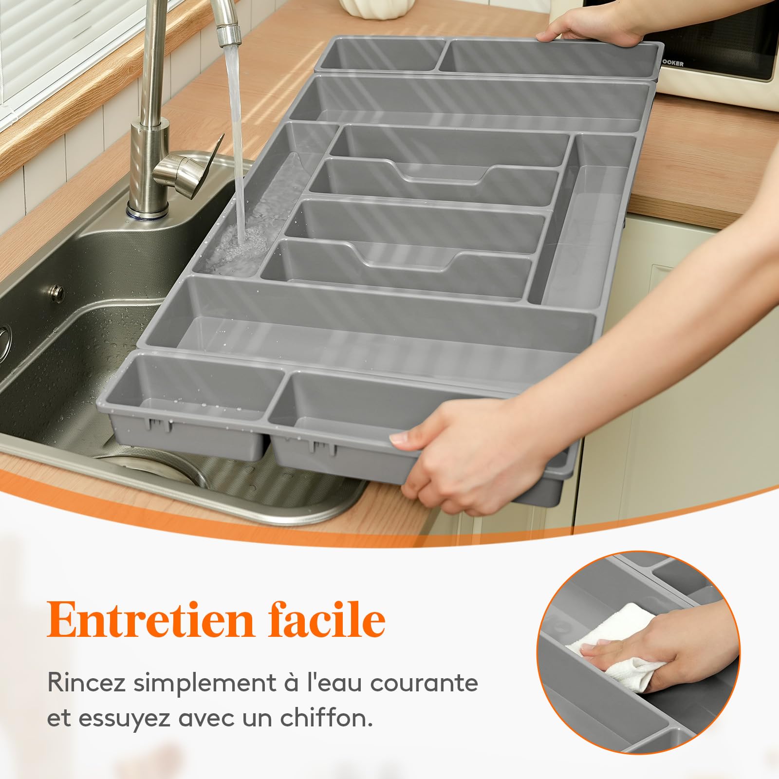 Lifewit Organisateur Couverts Cuisine, 81.6 × 42 cm Rangement Couverts pour Tiroir de 90 cm, Porte-Ustensiles de Cuisine Amovible, Plastique Support Argenterie, Couteaux, Bureau Accessoires, Gris