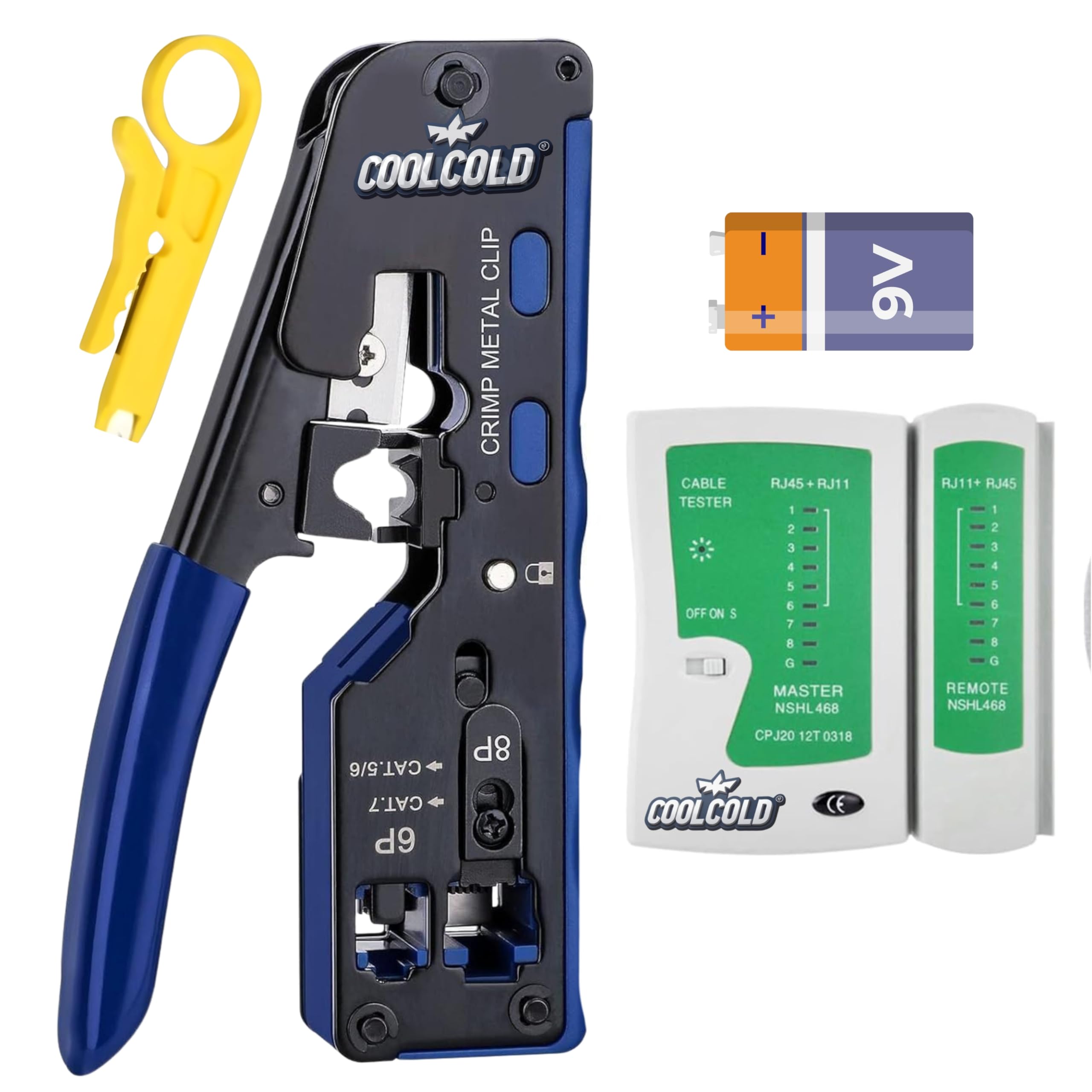COOLCOLD 3-in-1 Network Crimping Tool with Wire Stripper & Cutter | Heavy-Duty 2mm Metal Body, Safety Lock, Soft Grip | RJ45 RJ12 RJ11 Ethernet & Telephone Crimper with Network Cable Tester + Battery-image-30