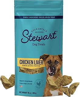 Stewart Chicken Liver Dog Treats, 16 oz, ~300 Pieces, Freeze Dried Raw, Single Ingredient, 60% Protein Training Treats or Meal Topper in a Value Size Resealable Pouch, Grain Free, Gluten Free