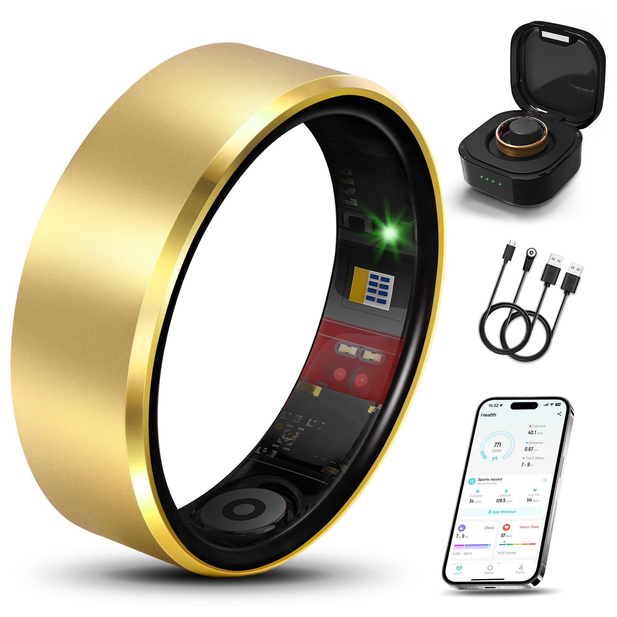 Smart Health Ring 2.0 for Women Men, Slim Scratch &amp; Fingerprint Resistant Design,Efficient Chip Fitness Tracker, Pale Gold 7