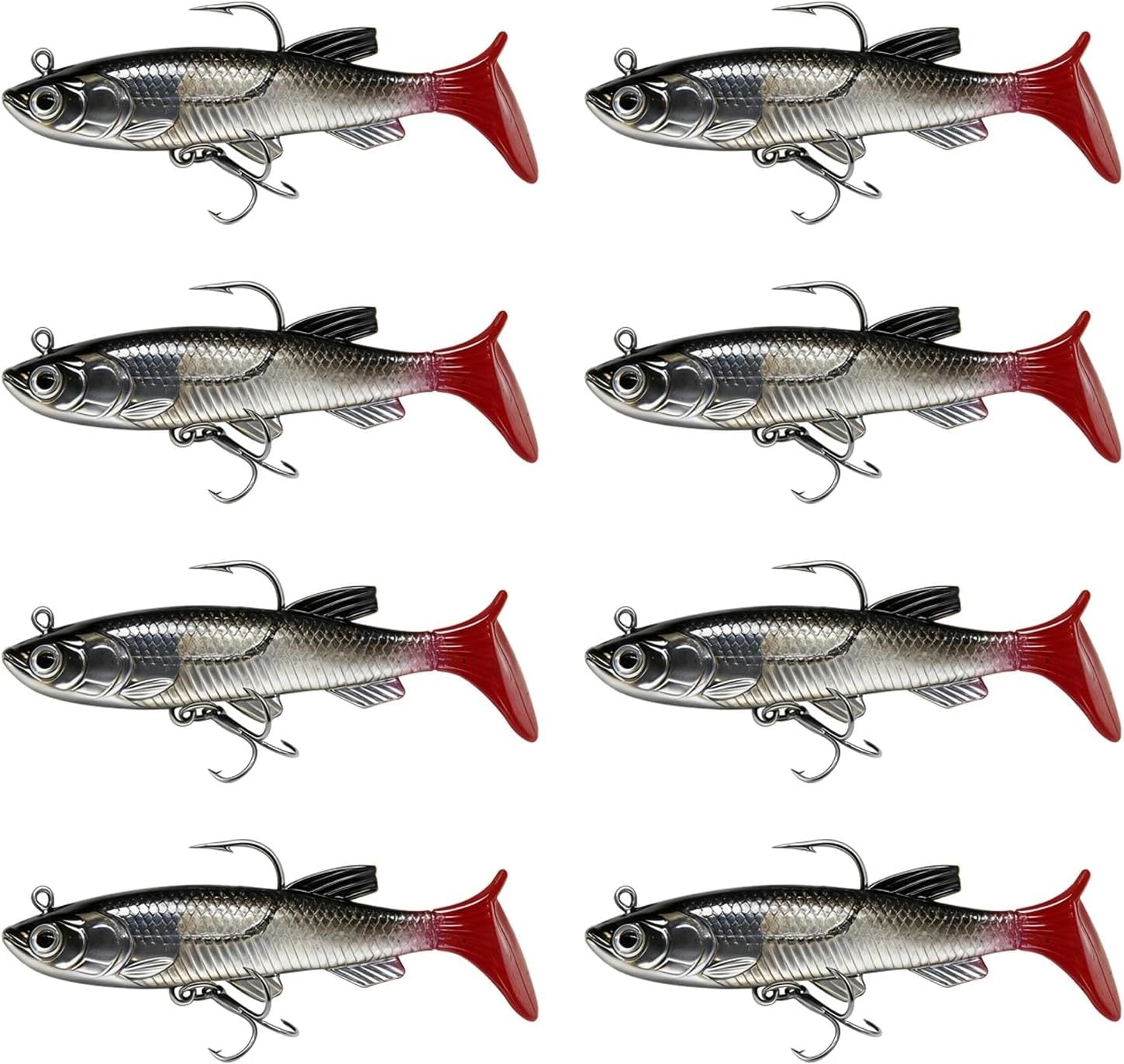 8PCS Soft Plastic Fishing Lures with Jig Heads, 8cm/3.1in T-Tail Swimbaits, Realistic Sea Bass Lures for Pike Perch Trout, Saltwater Freshwater Fishing Tackle UK