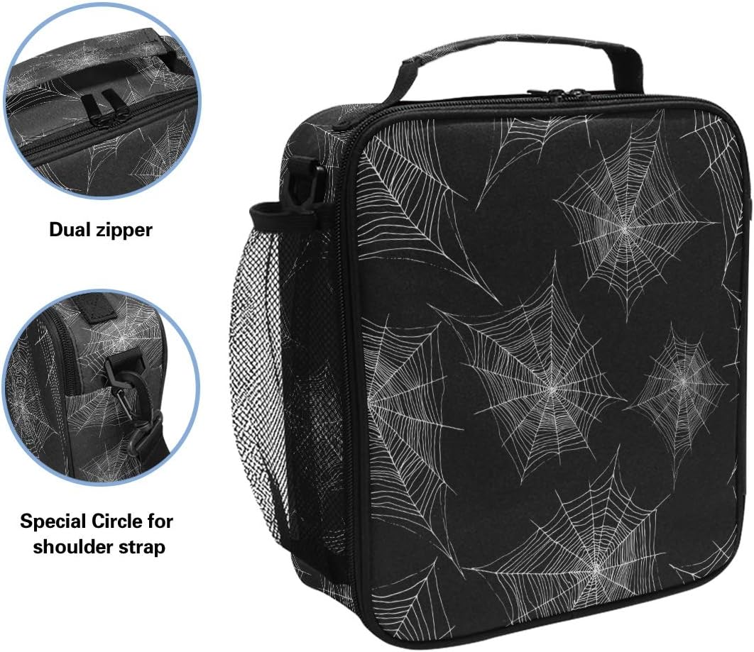 ZZXXB Spider Web Insulated Lunch Bag Box Reusable Thermal Cooler Bag Tote Outdoor Travel Picnic Bag With Shoulder Strap for Children Students Adults