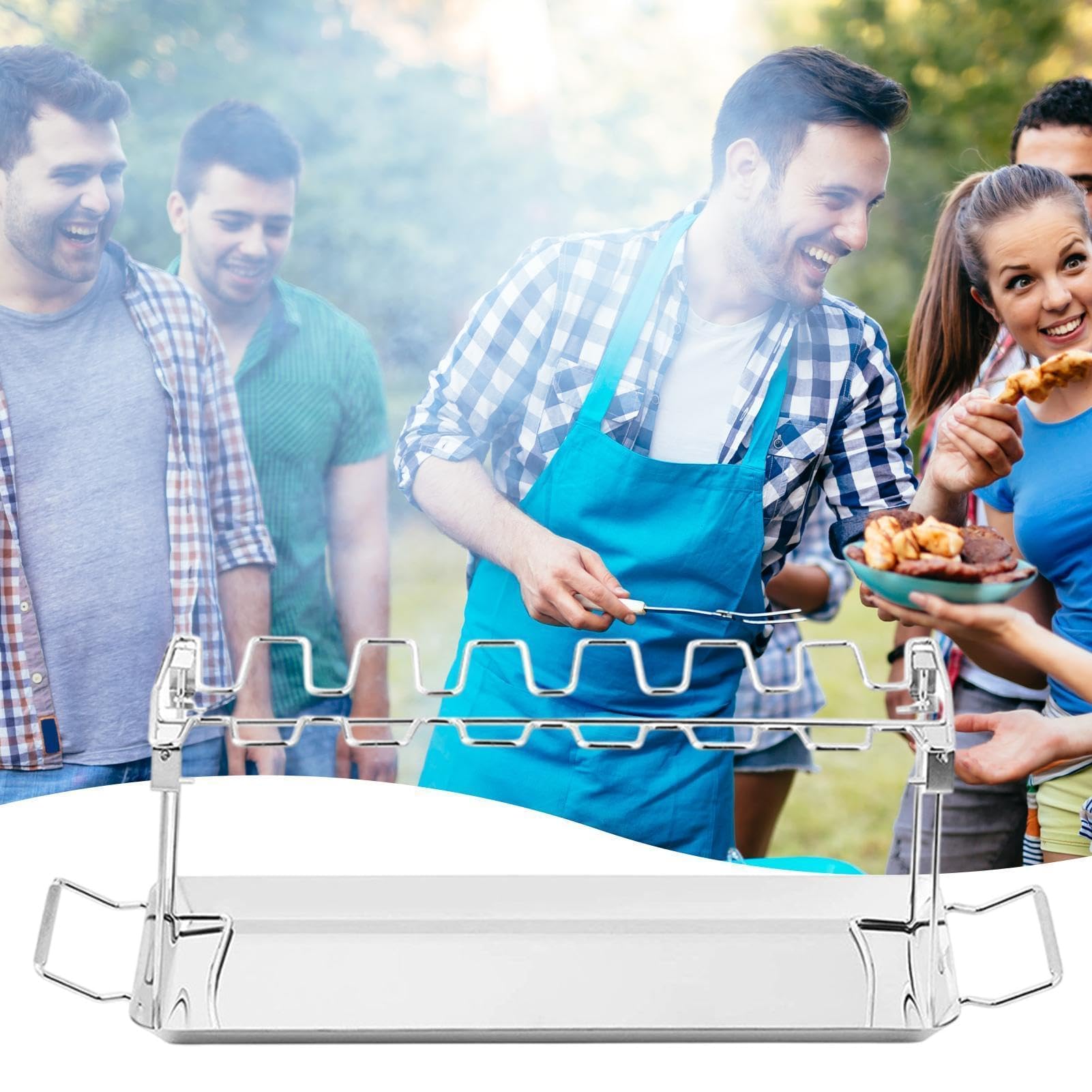 Parrilla para Pollo, Soporte de Acero Inoxidable con 14 Ranuras para Muslos de Pollo, Ideal para barbacoas, picnics, acampadas, Cocina y hogar cocinar al Aire Libre y Fiestas en el Jar