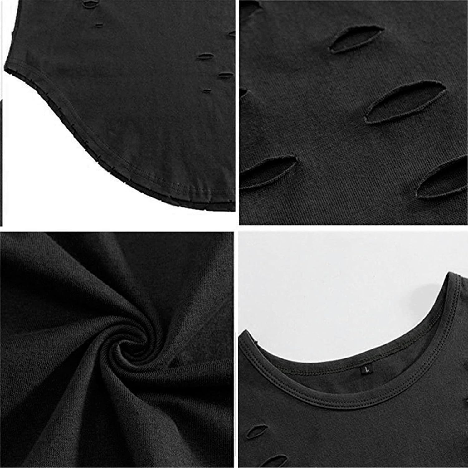 Men's Short Sleeves Summer Fashion Cool Top Ripped Loose Solid Color T-Shirt Hipster Hip Hop Crewneck T-Shirt
