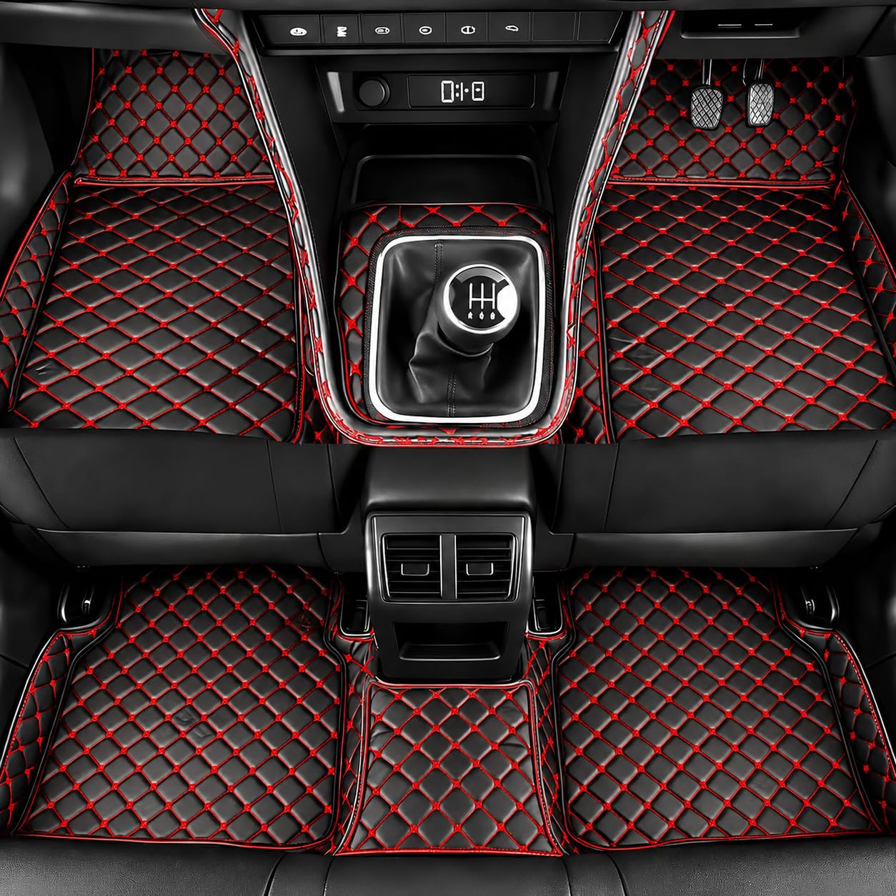 Sinex 7D car mat Full Set for MG Windsor EV (Model:2024-2025)|| Luxury Leather Double Car Floor Mat Complete Set || 100% Waterproof and Washable || Color : Black-Red