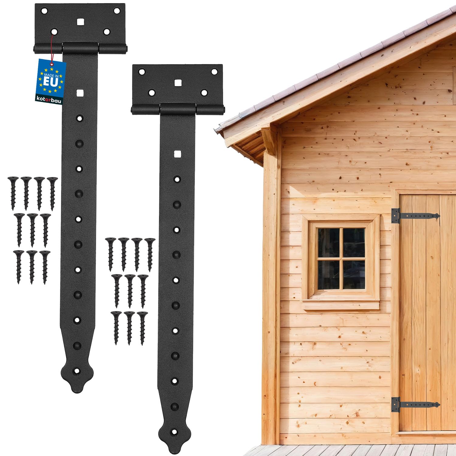 KOTARBAU® T Gate Hinge Set 2 PCS 350 mm (13.78 in) Wooden Gate Door Hinges Shutter Hinges Door Hinge Powder Coated Black