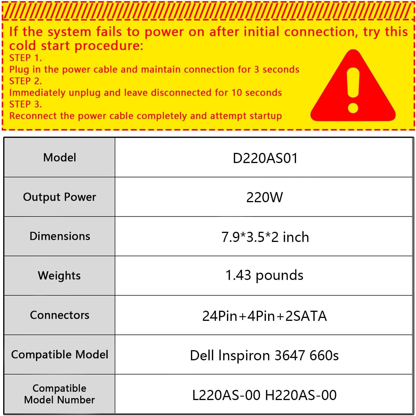 220W Power Supply Compatible with Dell Inspiron 3647 660s Acer X1420 X3400 eMachines Gateway Series Delta DPS-220UB A Liteon H220AS-00 D220ES-01 L220AS-00 PS-5221-03DF R82H5 R82HS