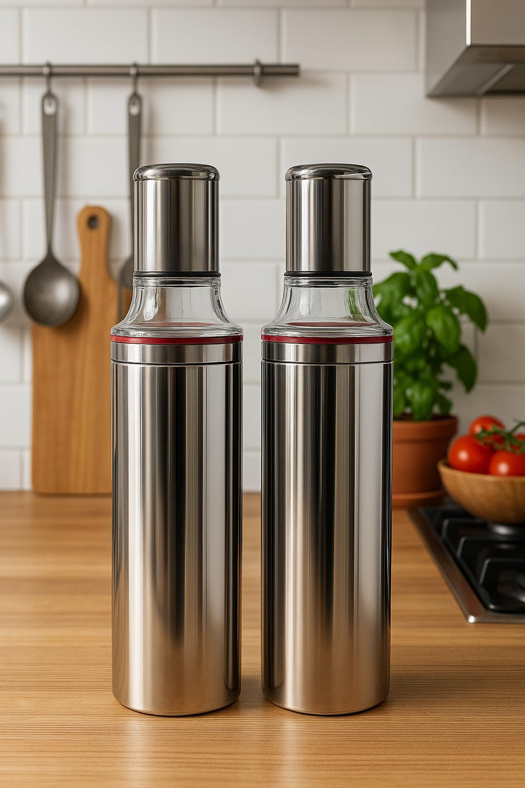 STEEPLE® Steel Oil Dispenser 1 litre | Oil Container | Oil Bottle | Storage Organizer | Pot | Cooking Oil Dispenser For Kitchen Set & Resturant 1000ml Pack Of 2 3