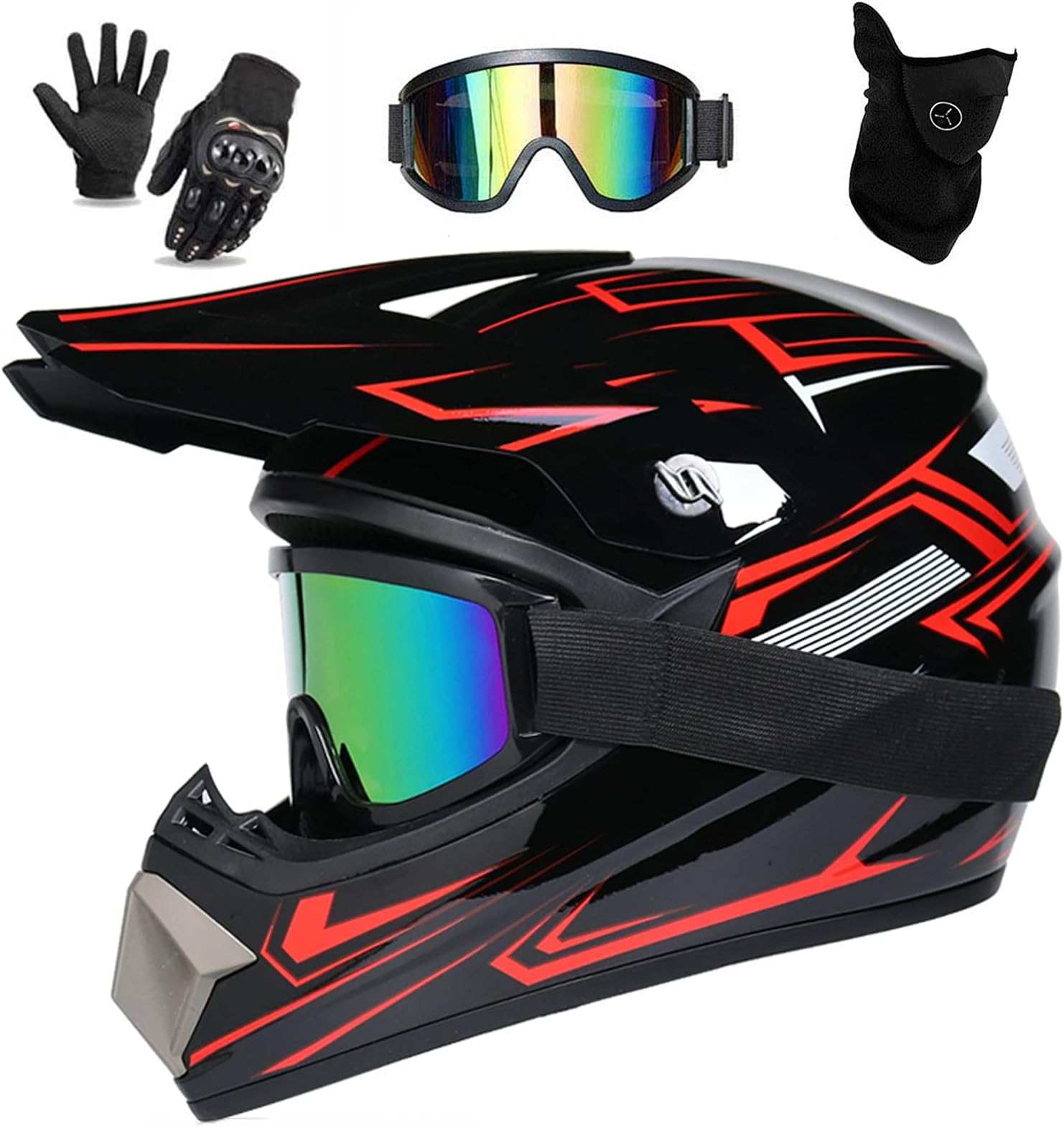 Motorcycle Helmet for Kids, ATV Motorcycle Helmet DOT Certified Helmet with Safety Goggles Gloves, MTB Helmet with Full Face Including Set of 4 Sizes