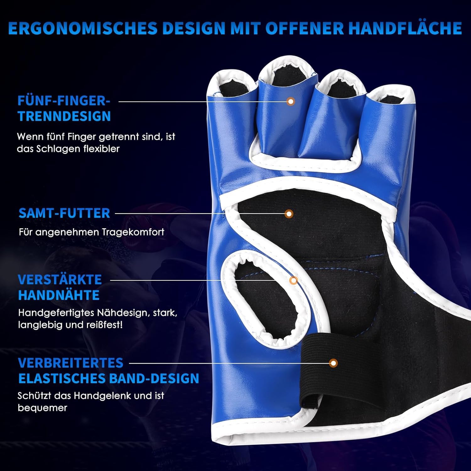 handschuh band erwachsene Music Boxing Machine Boxhandschuhe, Punchinghandschuhe Karate Handschuhe für Sparring Martial Arts für und Kinder MMA Body Combat Taekwondo Training, (Blau) Sport & Freizeit Size:5