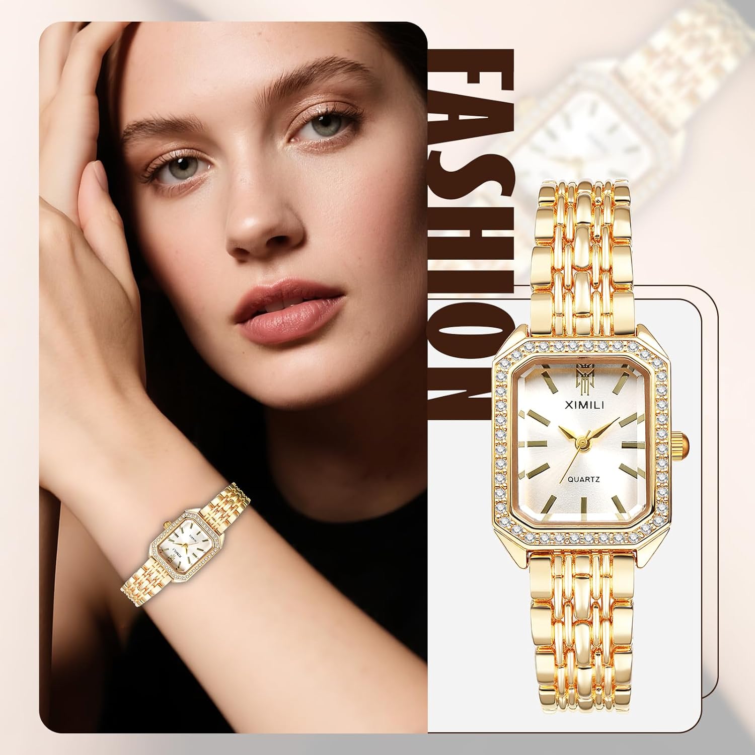 OIDEA Gold Bracelet Watches for Women: Elegant Vintage Full Diamond Rhinestones Decor Square Bar Dial Analog Quartz Wrist Watch Casual Business Dress Ladies Watch - Image 7