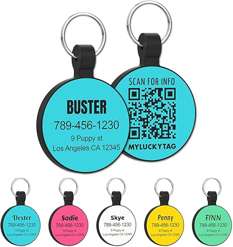MYLUCKYTAG Identificación de mascota con código QR de silicona silenciosa  Etiqueta personalizada para collar de perro y gato  Perfil en línea con