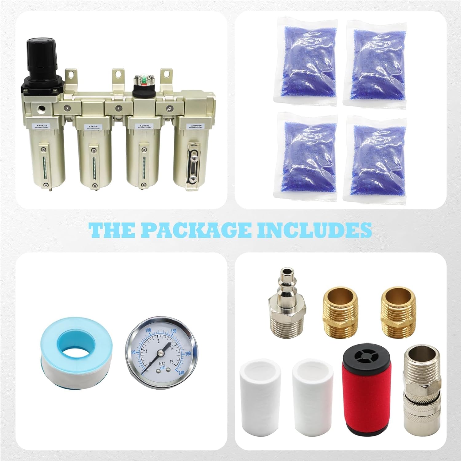 3/4" NPT Industrial Grade 4 Stage Gas Drying System, Coalescing Filter, Desiccant Dryer, Auto Drain, Compatible with Paint Spray, Plasma Cutter (Manual Version,3/4" NPT)