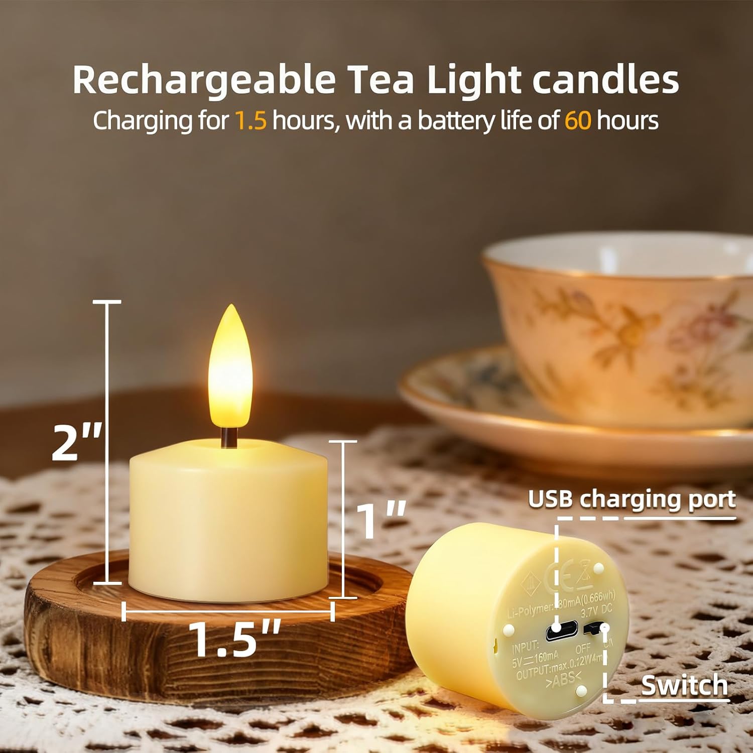 Rechargeable Tea Lights with Charging Cable & Remote Timer, 9 PCS Flameless LED Candles Battery Operated for Christmas Holidays Fall Wedding Table Centerpieces (1.5” x 2”)