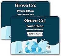 Vista 8 de Grove Co. Hojas de detergente para ropa, hojas de lavado de disolución Power Clean (paquete de 2 – 64 cargas), removedor de manchas resistente, 100%