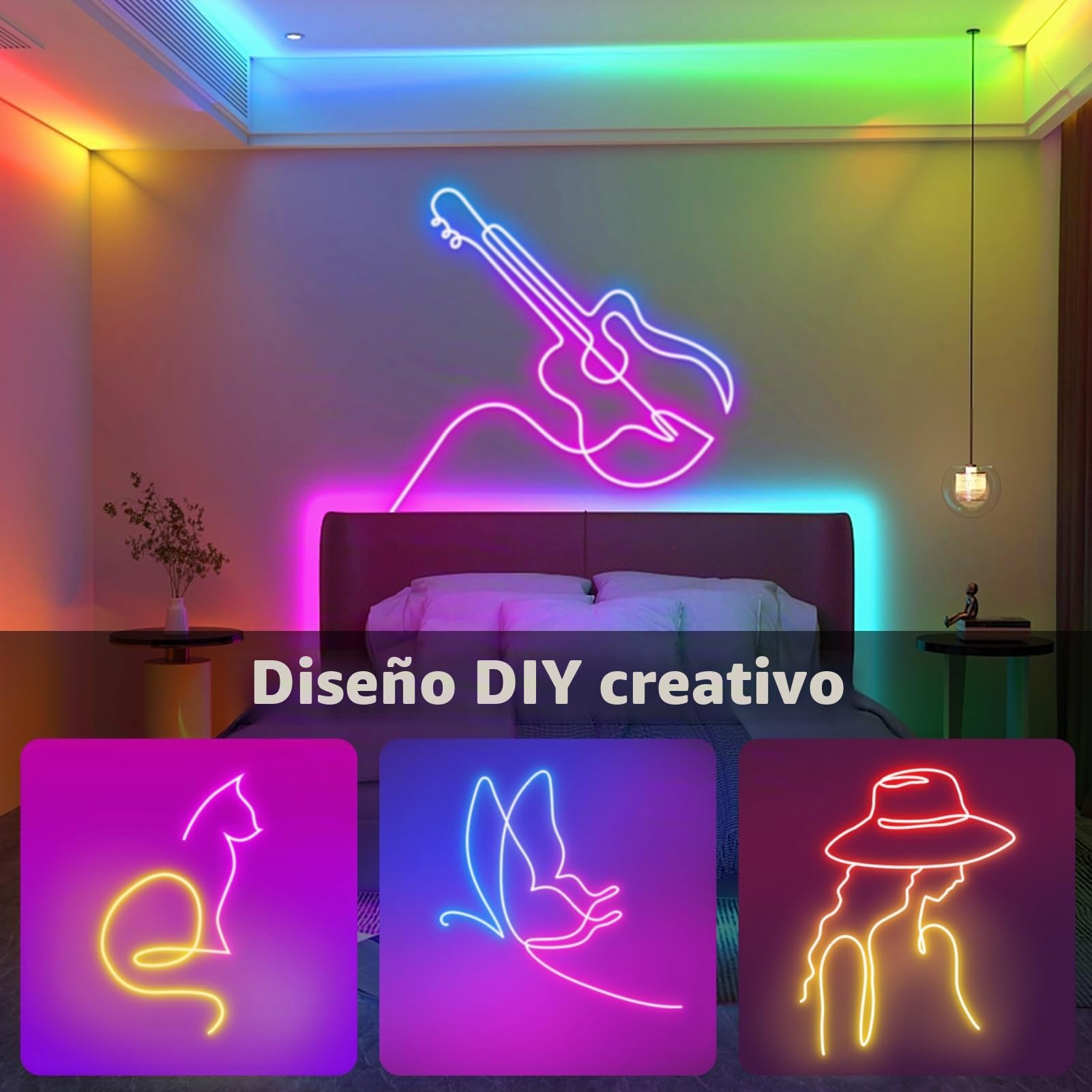 ZAIYW Tira de luces LED de neón de 10 m, RGB y IC, 5 V, con control remoto, sincronización de música, flexible, IP65, resistente al agua, para dormitorio, pared, decoración de juegos