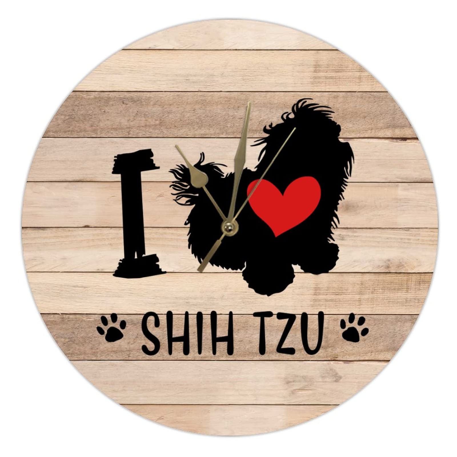 Horloge murale en bois 38 cm I Love Dog pendule silencieuse chic