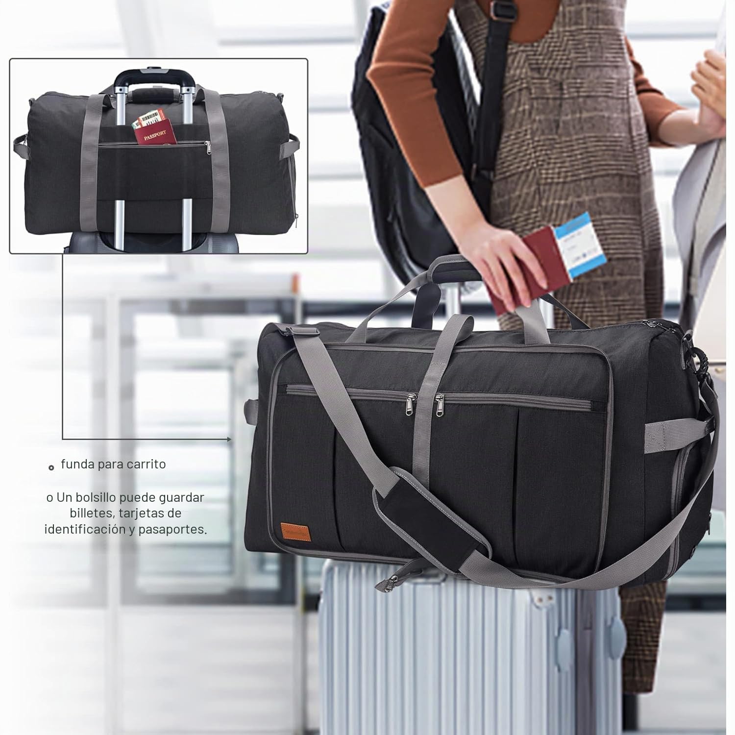 Upeelife Bolsa de Viaje, 125L Plegable Ligera Bolsa Viaje con Compartimento para Zapatos y Bolsillo para Mojado, Bolsa de Deporte Bolsas de Fin de Semana para Hombre Mujer