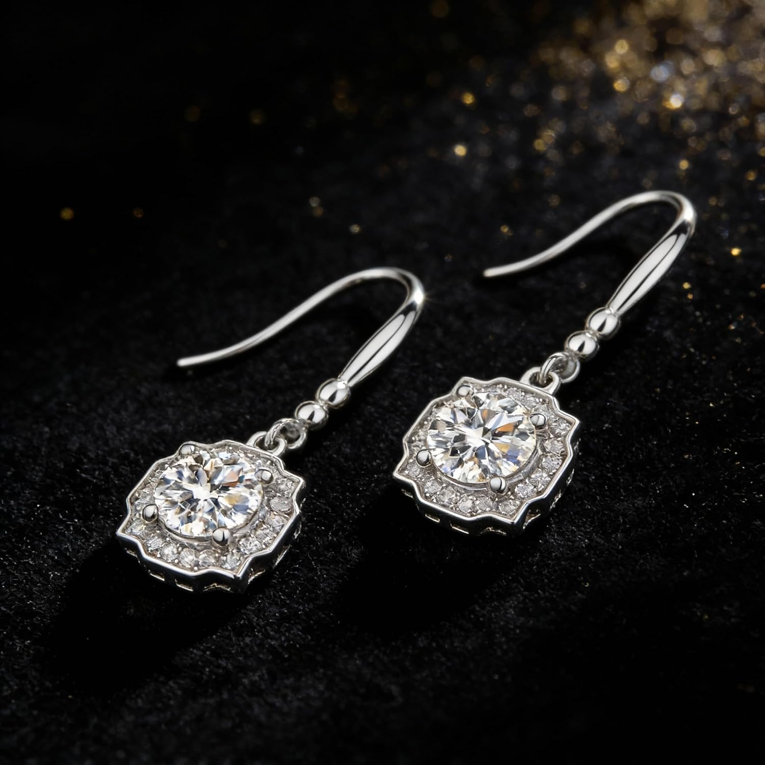 Vintage Moissanite Drop Dangle Earrings for Women, Hypoallergenic S925 Halo Earrings, Pierced Simulated Diamond Charm Earrings, Elegant Fine Jewelry Gifts for Anniversary Birthday Bride Wedding - Image 5