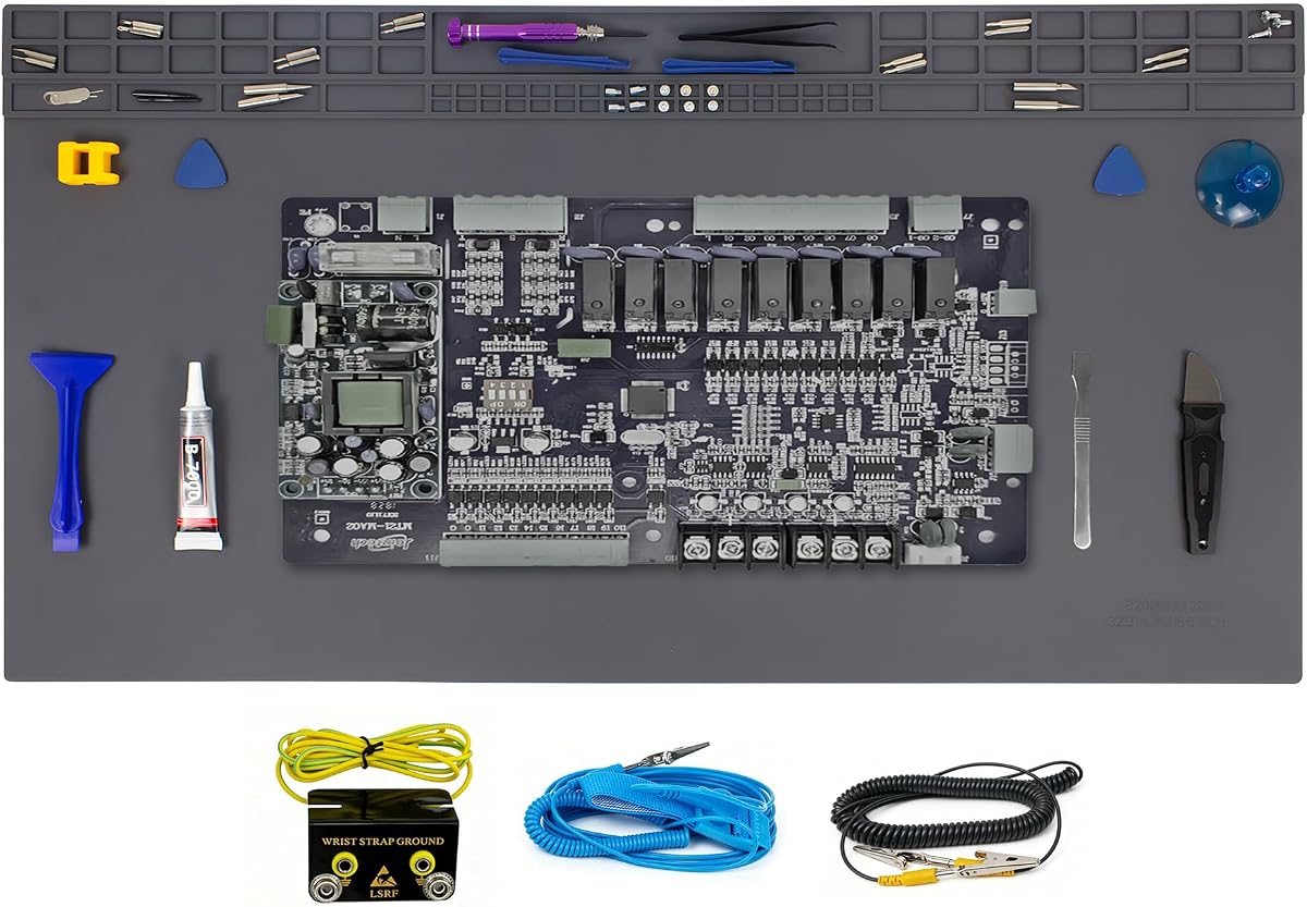 Extra Large Soldering Mat with Wristband & Grounding Accessories, 32.3’’x16.6’’ Large Silicone Solder Mat, 932℉ Heat Resistant Mat, Large Repair Workbench Pad for Electronics Repair (Dark Grey)