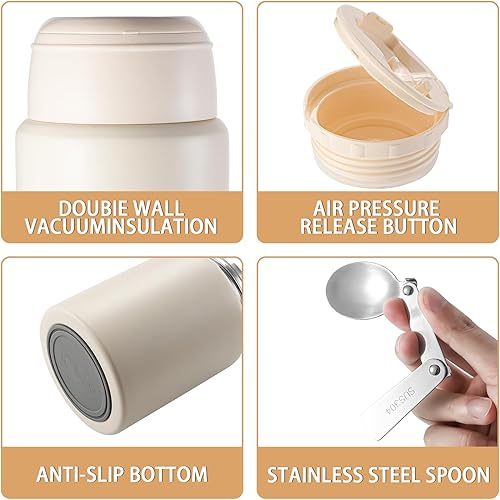 Miniatura 4 de zeeooil Tarro de comida aislado de 17 onzas, termo para comida caliente, contenedor de almuerzo de acero inoxidable con cuchara a prueba de fugas,