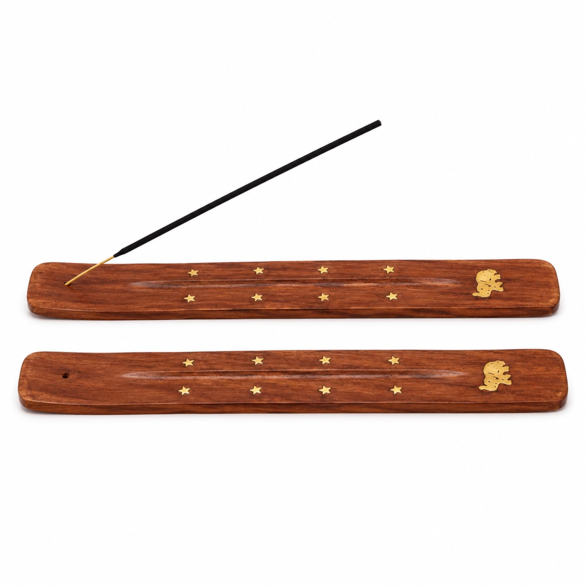 Fenny's Creations Natural Wooden Incense Burner Holder With Ash Catcher, Single Stick Design For Meditation, 24 X 8 Cm (Elephant Ash Catcher 2Pcs)