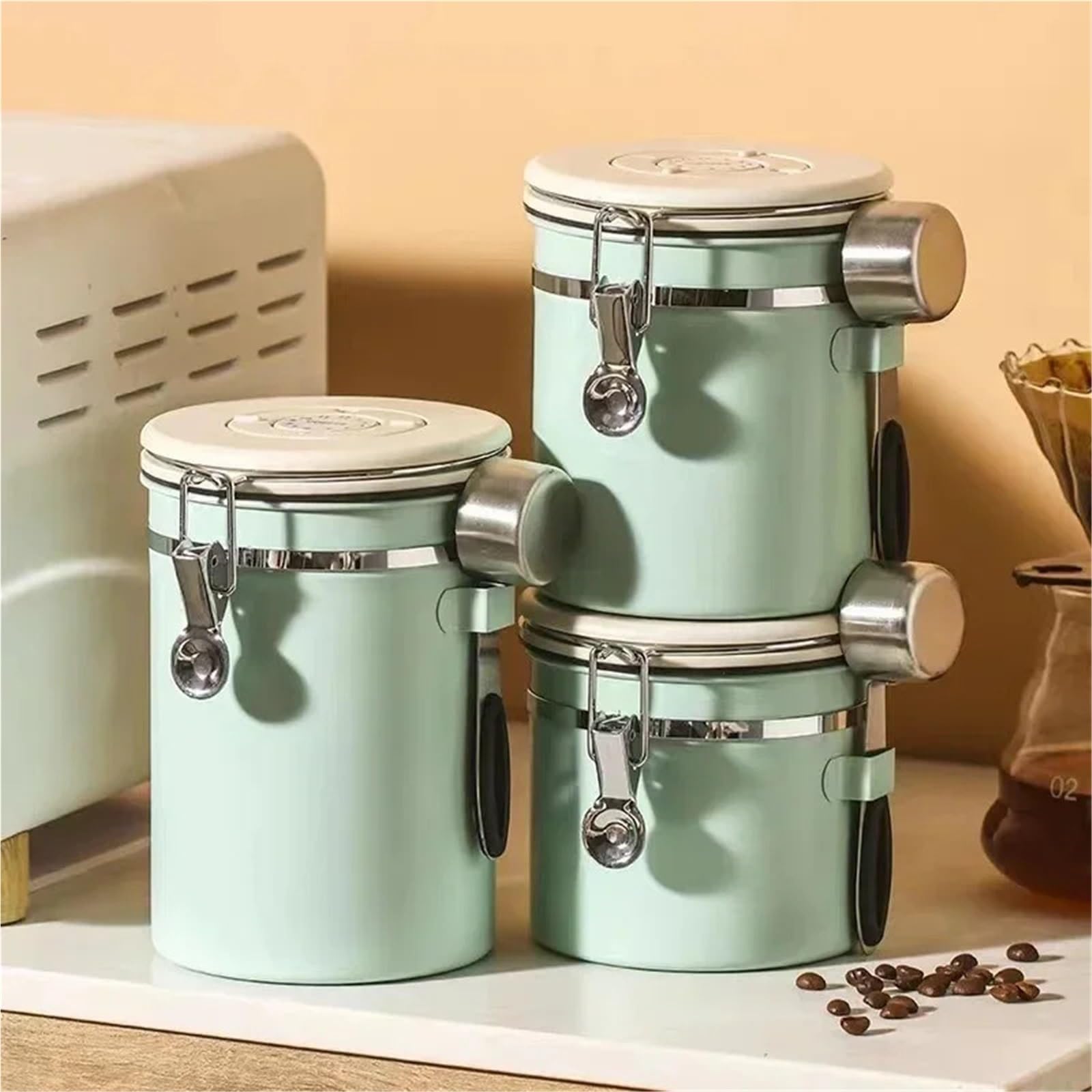 KaffeebohnenbehäLter Aus Edelstahl Vakuum-Aufbewahrungsbehälter for Kaffeebohnen mit großer Kapazität, luftdichter Behälter aus Edelstahl FüR Kaffeebohnen, Kaffeepulver(18.7cm*12cm)