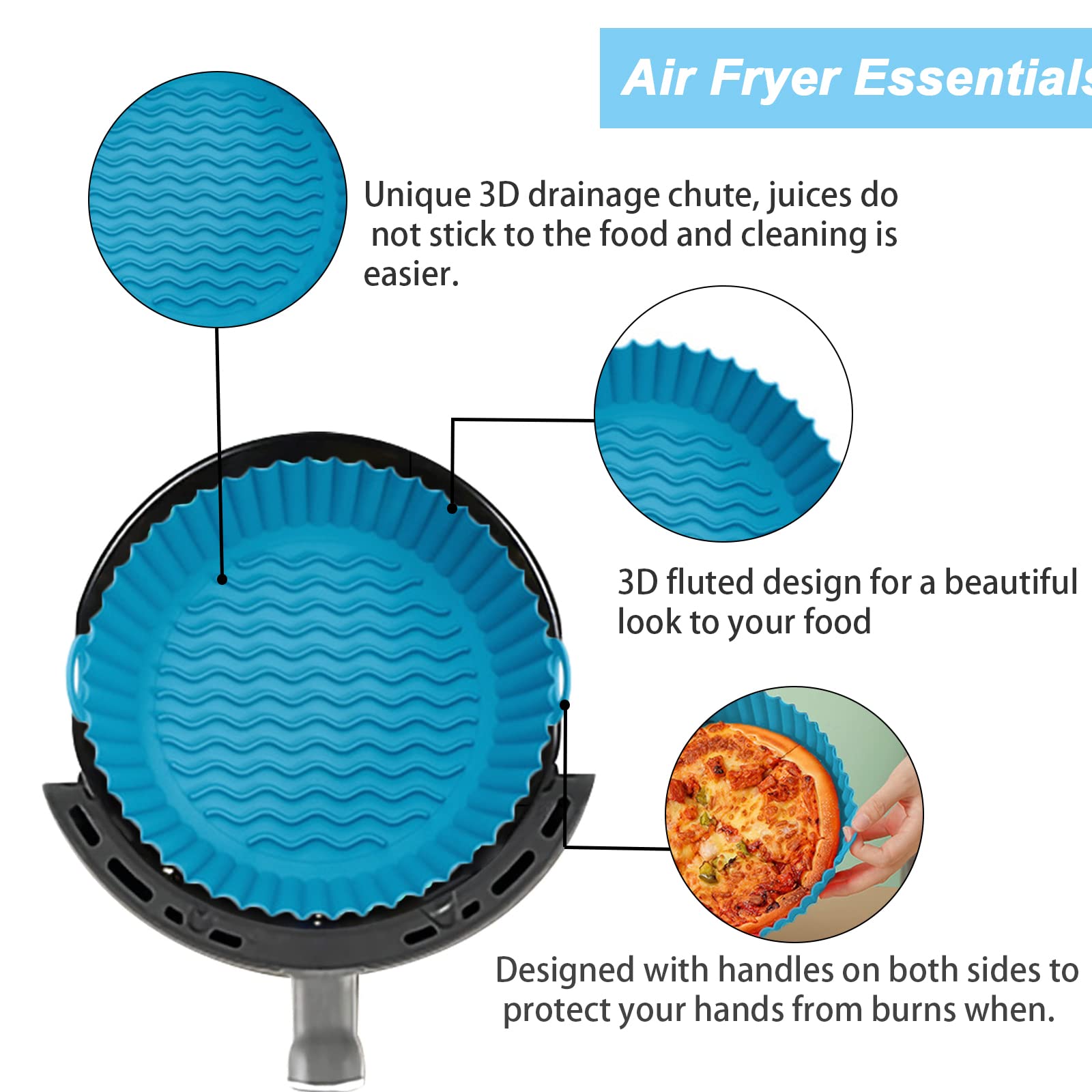 Ruikdly 2 Cestelli Rotondi In Silicone Per Friggitrice Ad Aria 7,5 Pollici – 3-5 QT, Blu E Rosa