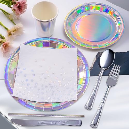 Miniatura 10 de Juego de vajilla desechable de bronce de 175 piezas para fiestas, platos de papel de bronce, servilletas, vasos, tenedores de plástico de bronce,