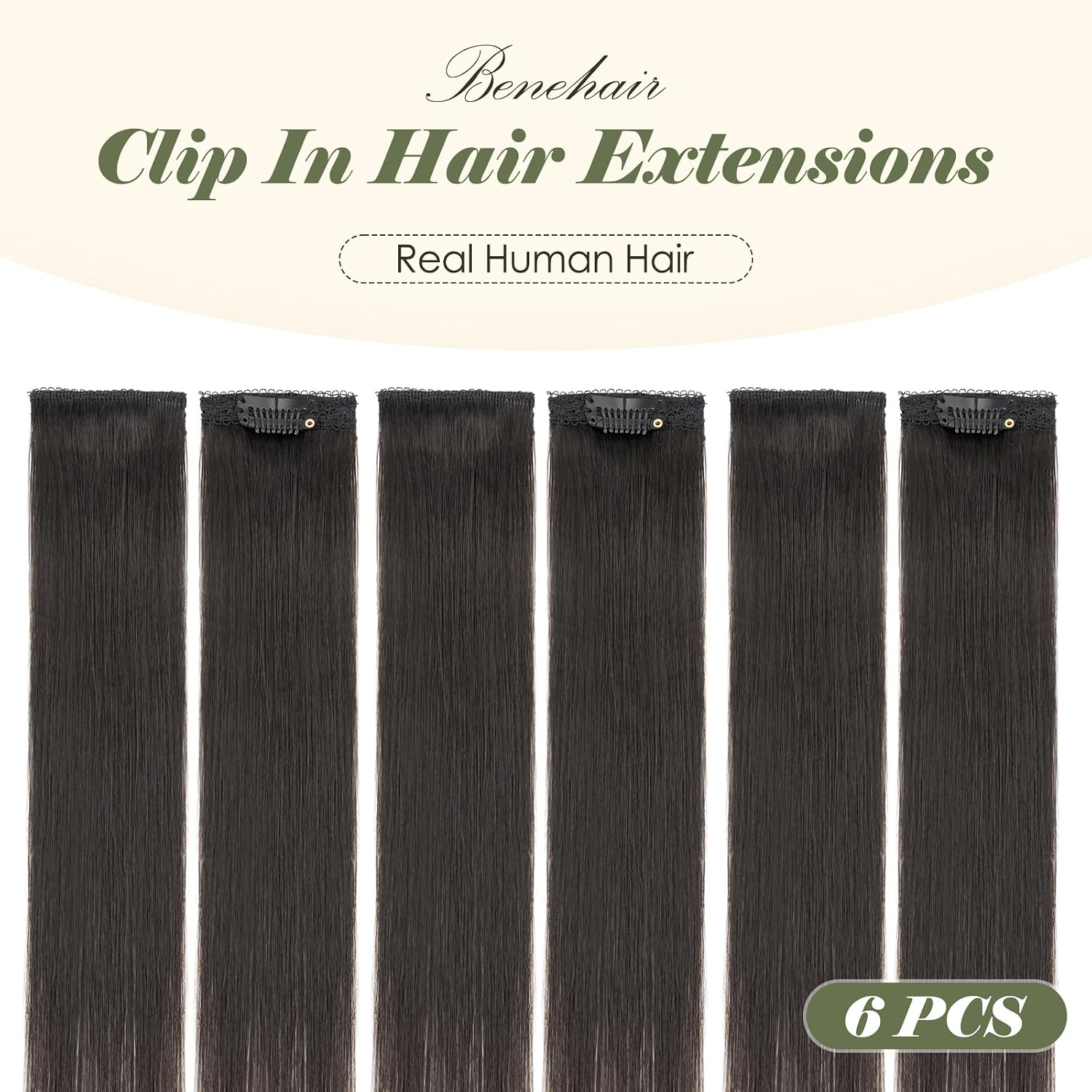 Benehair 6PCS 6 Clips In Human Hair Extensions Natural Black Short Straight Mini Clip Ins Real Remy Clip On Hairpin Hairpiece For Women 10inch 30g #1B