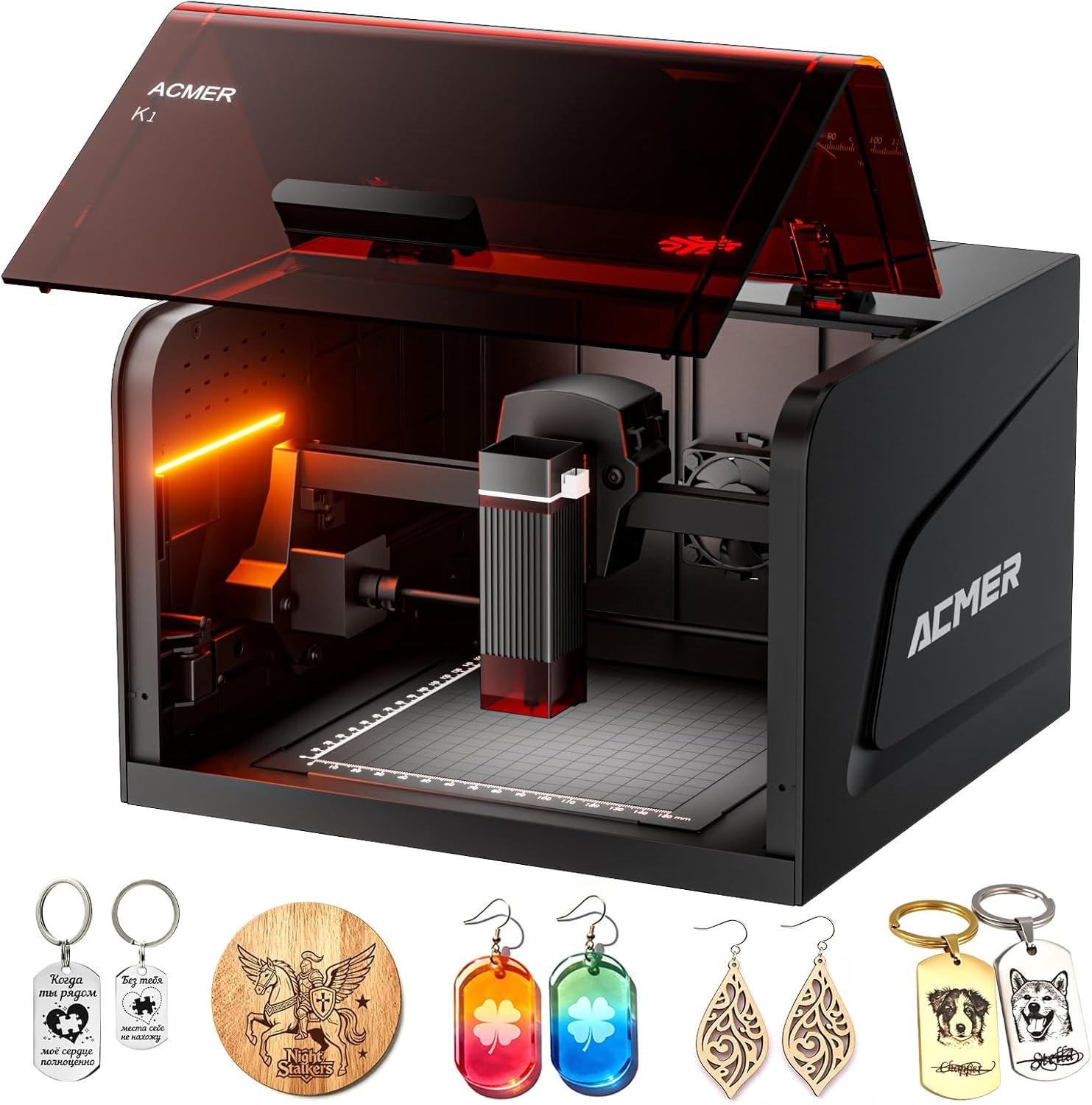 ACMER Laser Engraver Machine, K1 12000mW Desktop Compact Engraving Machine, 150×150mm Work Area, 0.08mm Fine Engraving Spot, Laser Cutter for Wood, Plywood, Acrylic, DIY Crafts &amp; Small Business