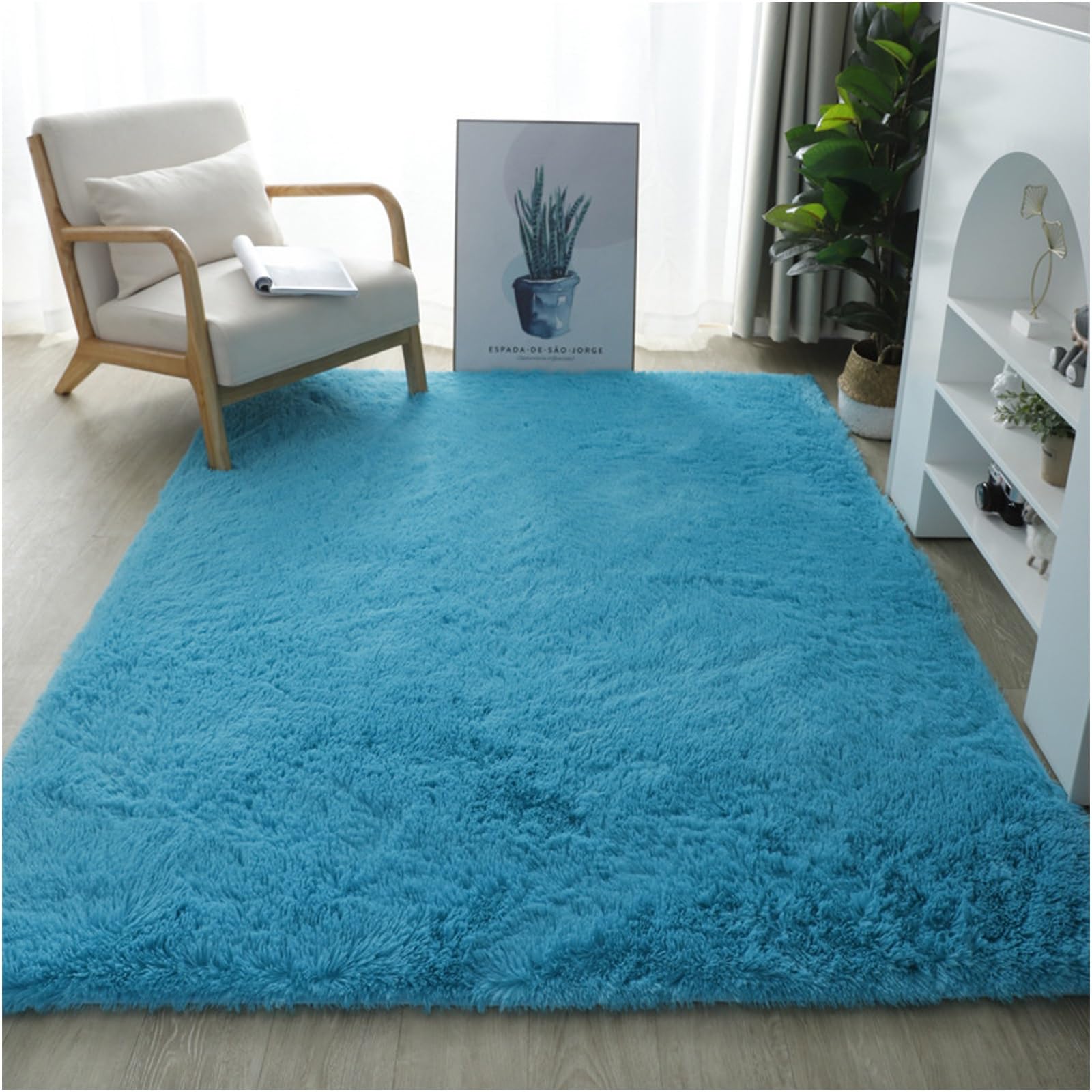 Tapis pour le salon épais 200x90 anti-glisse bleu ciel